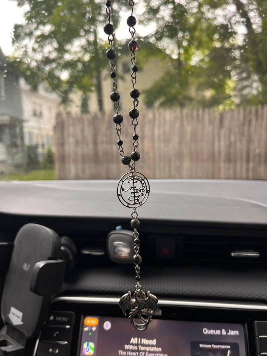 Custom Devotional Rosary: Channeled Gemstone Beads, Antique Tibetan Silver Charms
